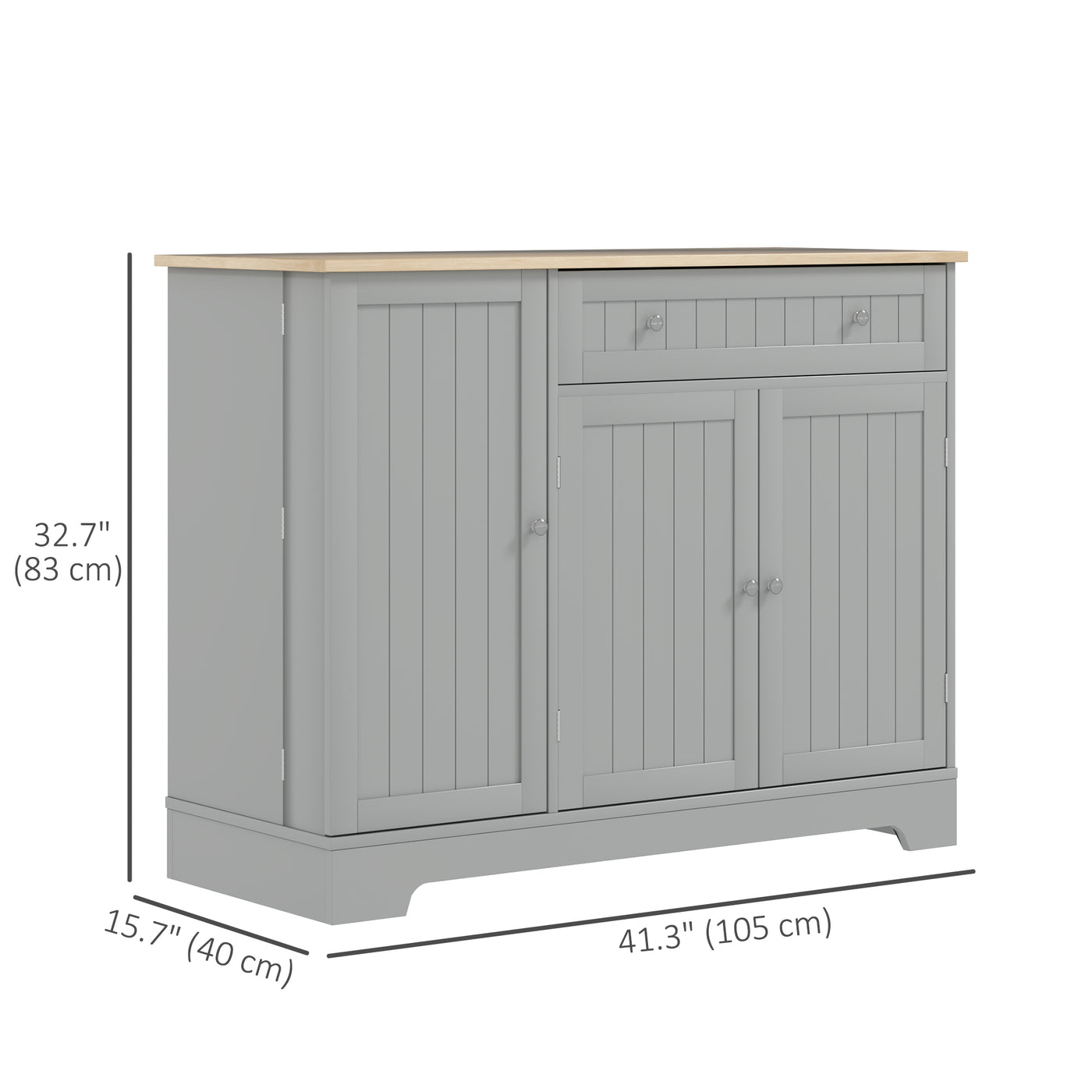 Modern Sideboard Cabinet, 41" Kitchen Buffet Cabinet with Drawer, Adjustable Shelf, 3 Doors for Dining Room, Grey