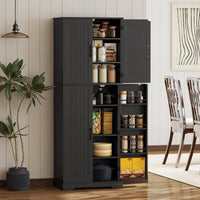 Tall Pantry Cabinet, 64" Storage Cabinet with Adjustable Shelves and 8 Door Spice Racks for Kitchen, Dining Room, Black