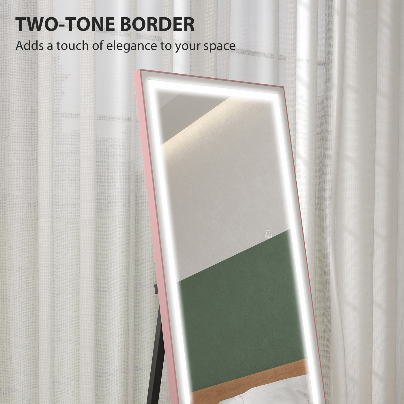 LED Mirror with Dimmable and 3 Colour Lights, 64" x 21" Rectangular Floor Mirror for Bedroom Living Room, Pink