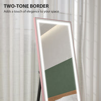 LED Mirror with Dimmable and 3 Colour Lights, 64" x 21" Rectangular Floor Mirror for Bedroom Living Room, Pink