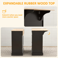 Kitchen Island with Drop Leaf, Rolling Kitchen Cart with 2 Drawers, Adjustable Shelves and Wood Countertop, Black