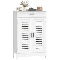 Shoe Cabinet with Louvered Doors, Modern Shoe Storage Cabinet with Drawer and Adjustable Shelves, White