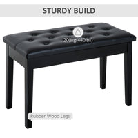 30" Piano Bench with Padded Cushion and Storage, Faux Leather Keyboard Bench with Solid Wood Legs, Black