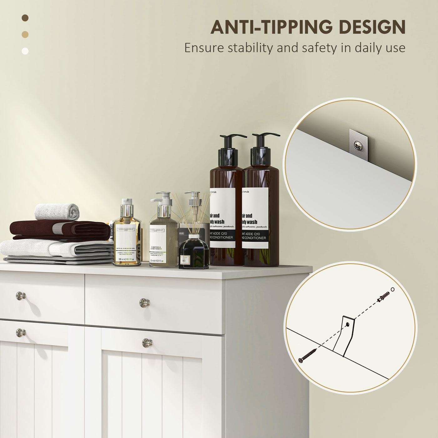Laundry Cabinet, Tilt Out Laundry Hamper Cabinet with 2 Baskets, Bathroom Hamper Cabinet with 2 Drawers, White