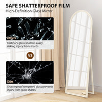 64" x 21" Full Length Mirror, Free Standing, Leaning or Wall, Arched Full Body Mirror with Faux Stone Frame, White