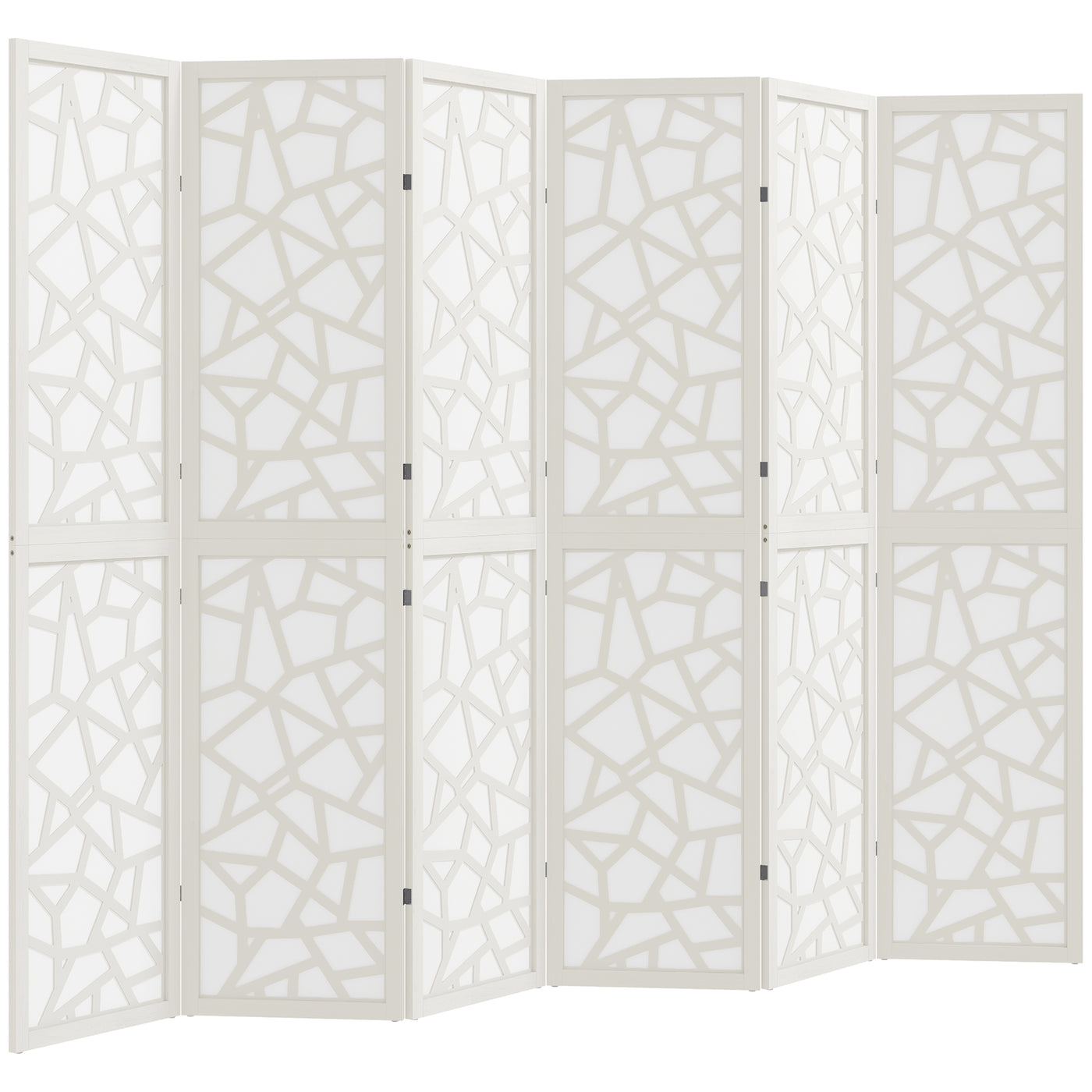 6 Panel Room Divider, 5.6 FT Lightweight Folding Privacy Screen with Geometric Pattern for Living Room, Bedroom, White