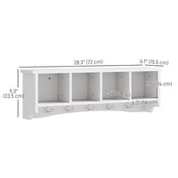 Coat Rack Wall Mount with Shelf, 28" Wall Coat Rack with 5 Hooks and 4 Compartments for Living Room, Entryway, White