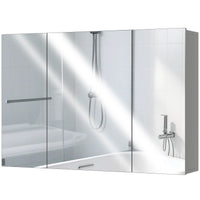 35" x 24" Wall Mounted Mirror Cabinet, Bathroom Medicine Cabinet with Mirror, 3 Doors and Adjustable Shelves, Grey