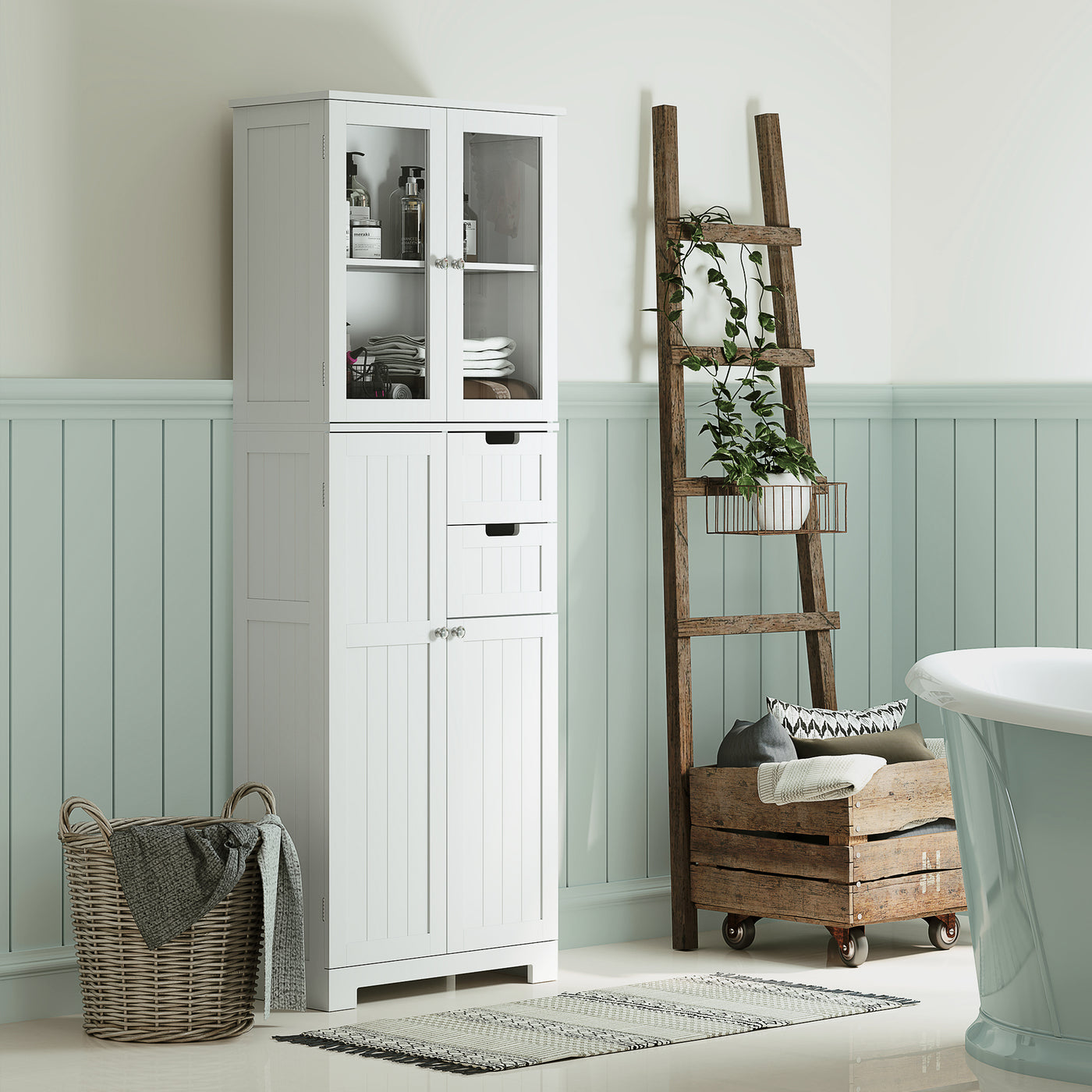 Tall Bathroom Storage Cabinet, Floor Bathroom Cabinet with Adjustable Shelves, for Kitchen, Living Room, White