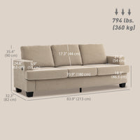 3 Seater Sofa with USB Ports & Cup Holders, Chenille-Feel Upholstered Couch for Living Room, Light Brown