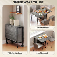 Folding Dining Table, Extendable Kitchen Table for Small Spaces with Storage Shelf and 6 Wheels, Distressed Grey