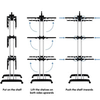 Foldable Clothes Drying Rack, 4-Tier Steel Laundry Rack for Drying Clothes with 2 Side Wings and 4 Castors, Indoor and Outdoor Use, Black