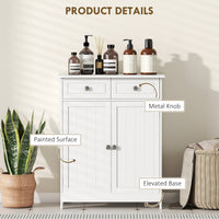 Freestanding Bathroom Floor Cabinet, Organizer Floor Tower with 2 Door, 2 Drawers, Adjustable Shelf, White