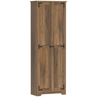 67" Farmhouse Pantry Cabinet with 2 Doors, Tall Storage Cabinet with Adjustable Shelves, Brown Wood Grain