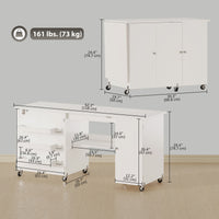 Sewing Machine Table with Drop Leaf, Folding Craft Table with 2 Doors and Adjustable Shelf for Small Spaces, White