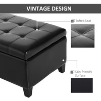 Storage Ottoman Bench, Foot Rest with Solid Wood Legs, 51 Inches PU Leather Storage Chest for Living Room, Black