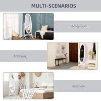 Floor Standing Mirror Full Length Mirror with Adjustable Angle Oval Frame for Dressing Room Bedroom Living Room White