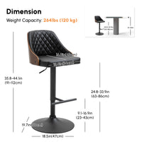 Modern Bar Stools PU Leather Set of 2 Swivel Bar Height Barstools Chairs with Adjustable Height, Round Heavy Metal Base and Footrest, Black