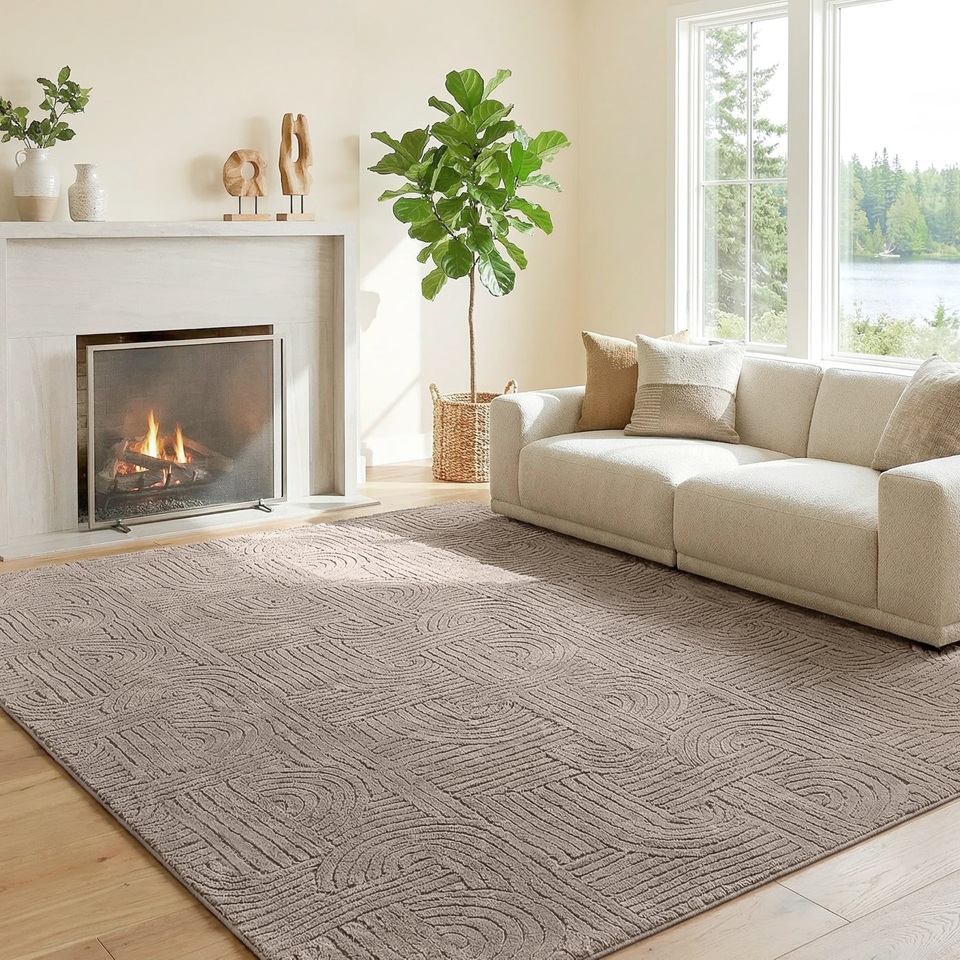 5x7 Area Rug, Luxurious Faux Fur Rug, Non-Slip Floor Carpet for Living Room, Bedroom, Dining Room, Tan