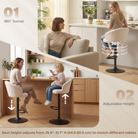 Bar Stools Set of 2, Swivel Counter Height Barstools with Back, Footrest, Adjustable Height, Beige