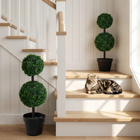 2 Ball Topiary Tree in Pot for Home Decor Set of 2, Artificial Plant for Home Office, Living Room Decor, Dark Green