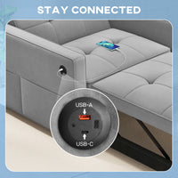 Convertible Chair Bed, Pull Out Sleeper Chair with USB, Adjustable Backrest, Small Velvet Futon Sofa Bed, Grey