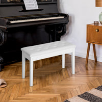 30" Piano Bench with Padded Cushion and Storage, Faux Leather Keyboard Bench with Solid Wood Legs, White