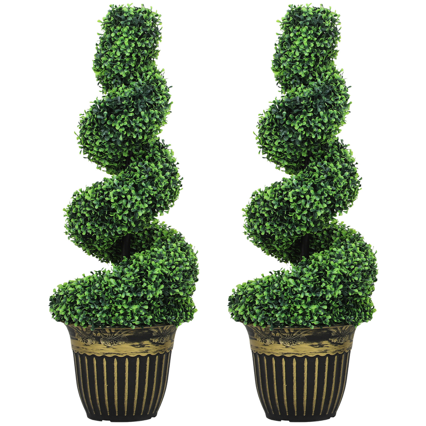 Set of 2 Artificial Plants, Topiary Spiral Boxwood Trees with Pot, for Home Indoor Outdoor Decor, 90cm