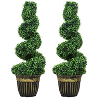Set of 2 Artificial Plants, Topiary Spiral Boxwood Trees with Pot, for Home Indoor Outdoor Decor, 90cm