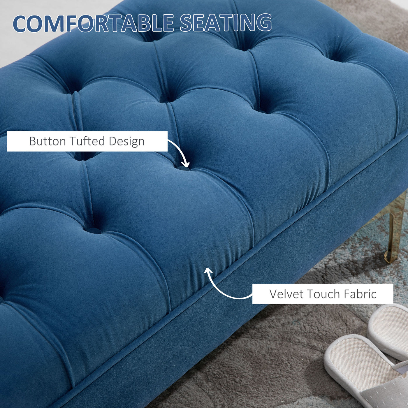 End of Bed Bench, Upholstered Bench, Entryway Shoe Bench with Button Tufted for Living Room, Bedroom, Blue