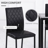 Modern Dining Chairs Set of 4, Upholstered Faux Leather Kitchen Chairs with Rhombic Tufting and Metal Legs for Living Room, Black