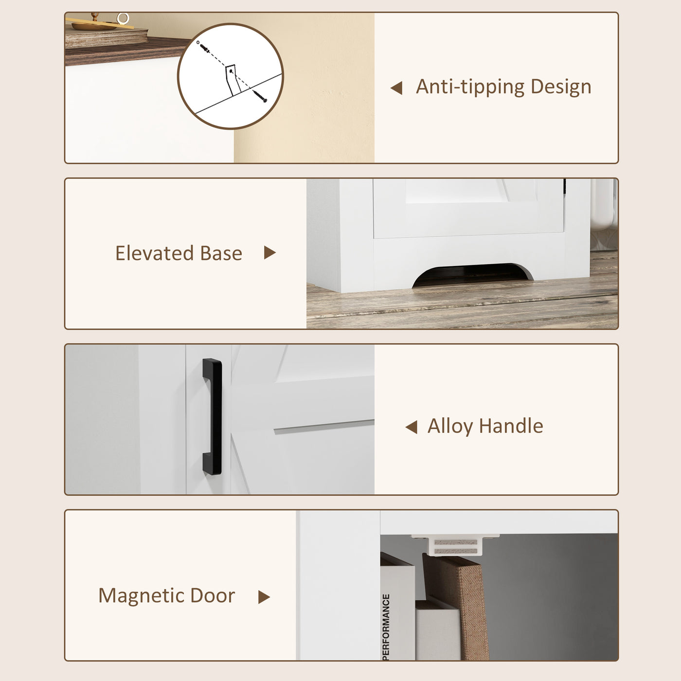 Farmhouse Accent Cabinet with Adjustable Shelf Barn Door Storage Cabinet for Living Room Floor Pantry Cabinet White