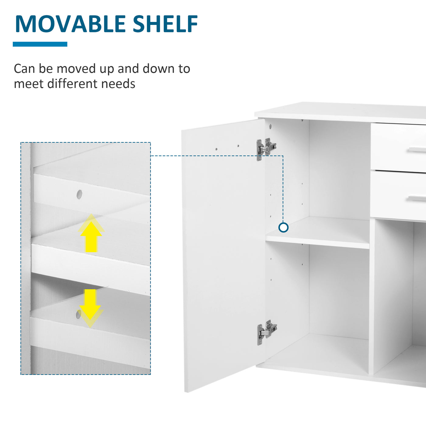 High Gloss Sideboard with 2 Drawers and 2 Doors, Buffet Cabinet with Adjustable Shelf, Coffee Bar Cabinet with Storage, White