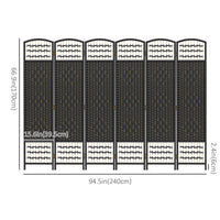 6 Panel Folding Room Divider, Portable Privacy Screen, Wave Fiber Room Partition for Home Office, Black