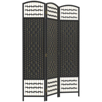 3 Panel Folding Room Divider, Portable Privacy Screen, Wave Fiber Room Partition for Home Office, Black