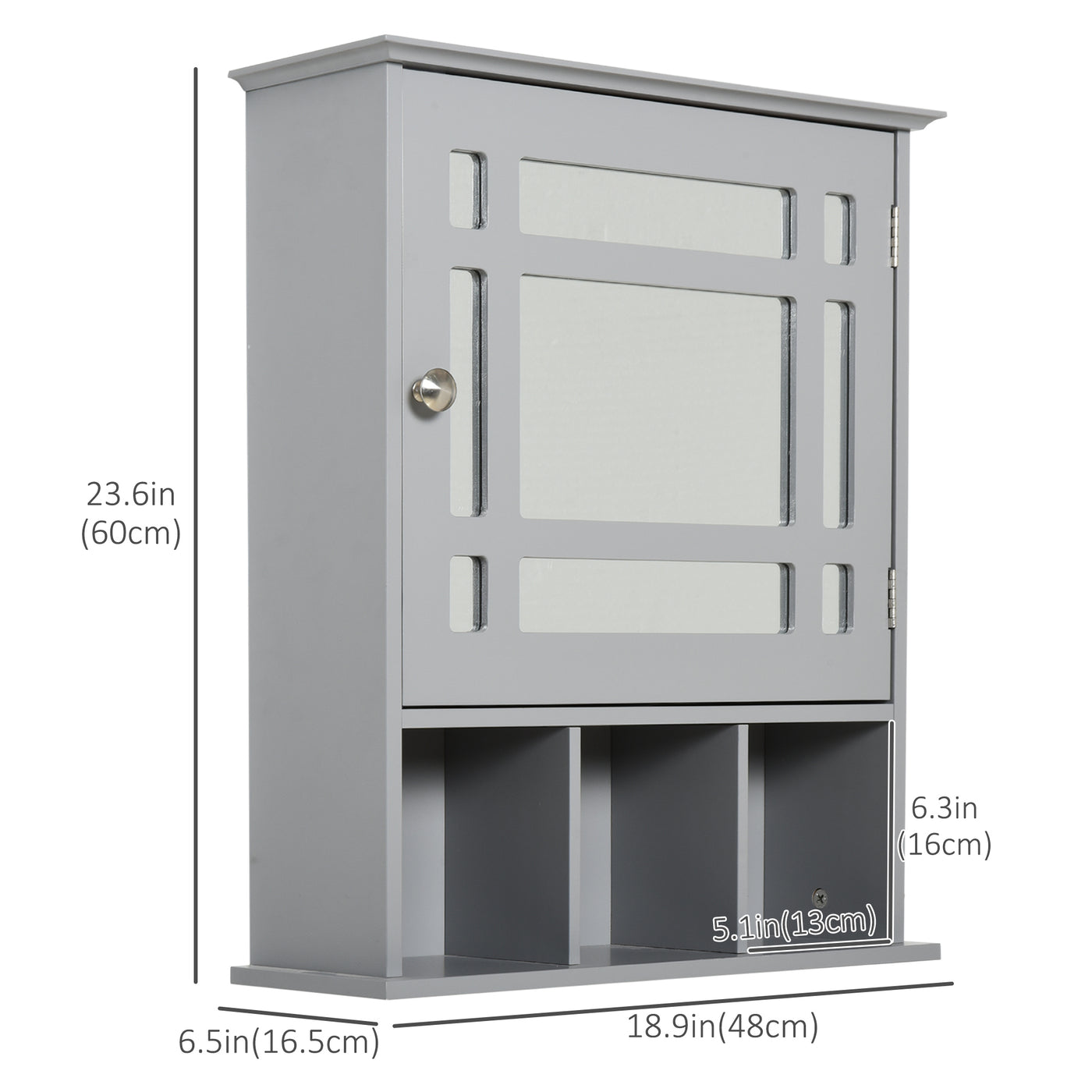 Bathroom Cabinet Wall Mount with Mirror Door 3 Shelf Organizer for Bathroom, Kitchen, Bedroom, Grey