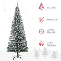 6ft Flocked Christmas Tree, Pencil Christmas Tree with Realistic Branch Tips, Folding Metal Stand, Green