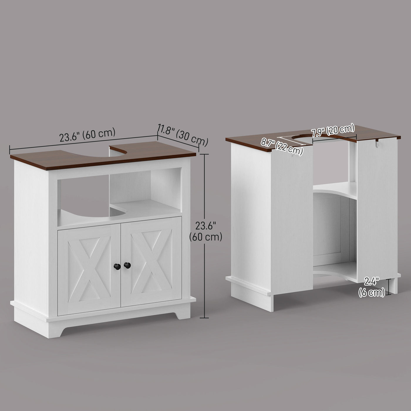 Farmhouse Bathroom Sink Cabinet, Pedestal Sink Storage Cabinet with Double Doors and Shelves, White