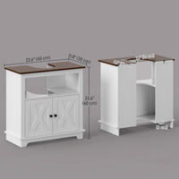 Farmhouse Bathroom Sink Cabinet, Pedestal Sink Storage Cabinet with Double Doors and Shelves, White