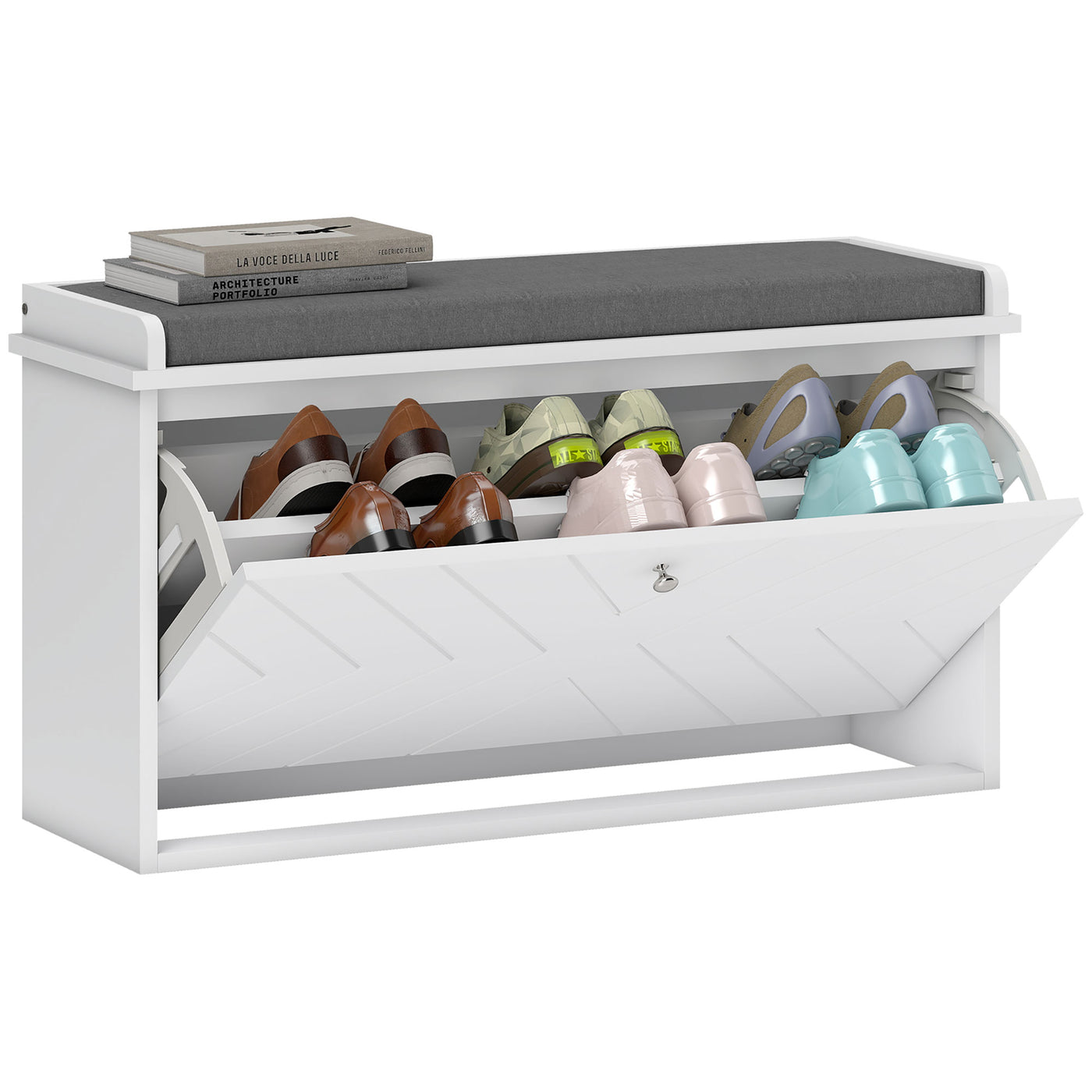 Shoe Storage with Seat, Upholstered Hallway Bench, Shoe Bench with Flip Drawer, Adjustable Shelf for 6-8 Pairs of Shoes