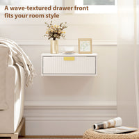 Modern Floating Nightstands Set of 2, Wall Mounted Bedside Tables with Wave Drawer White