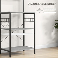 Kitchen Baker's Rack with Power Outlet, Coffee Bar Station with Adjustable Shelves and Hooks, Distressed Grey