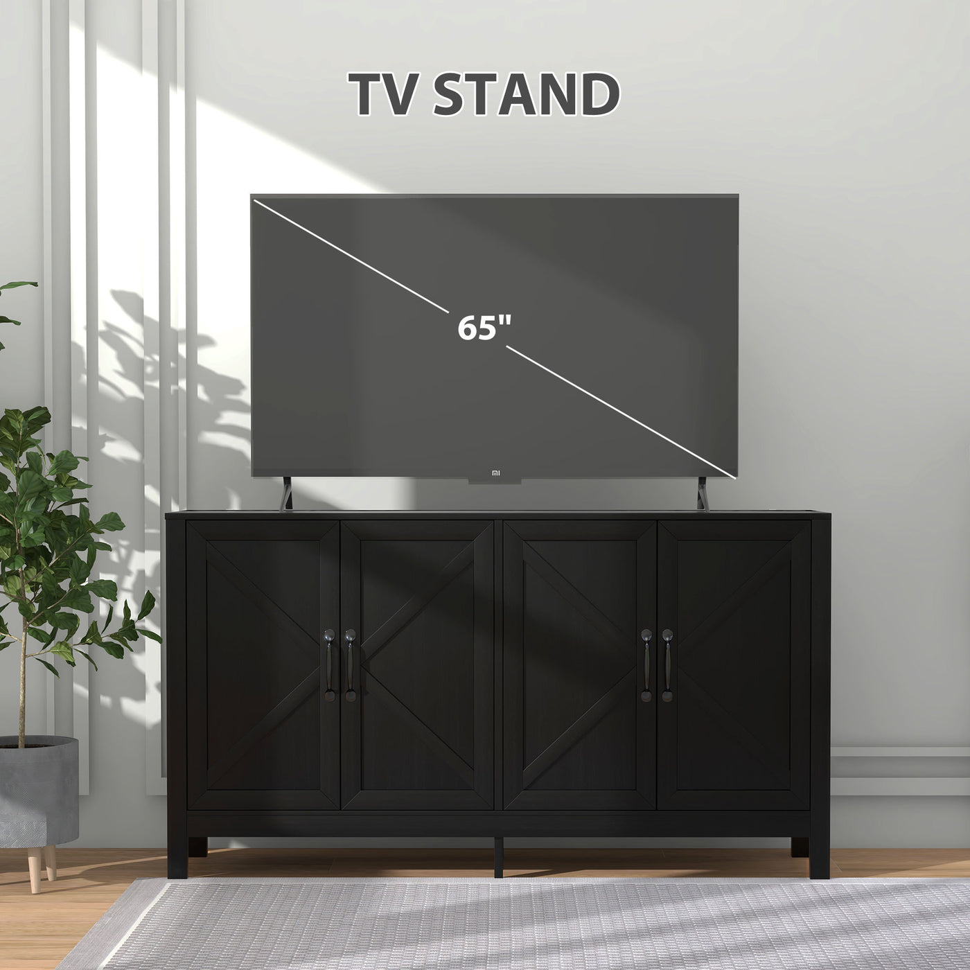 Sideboard Buffet, Storage Cabinet with Barn Door and Adjustable Shelf, TV Stand for TVs up to 65 Inches, Black Oak