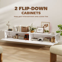 55" Floating TV Stand for TVs up to 72 Inch, Wall Mount Media Console with 2 Fluted Flip-Down Doors, Cable Hole, White