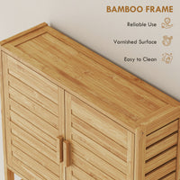 Over the Toilet Cabinet, Bathroom Organizer with 2 Doors, Open Compartment and Adjustable Shelf, Natural Wood Finish