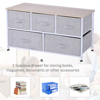 Linen Drawer Cabinet Organizer Storage Dresser Tower with 5 Removable Drawer Metal Frame Adjustable Feet for Living Room, Kitchen, Bathroom, Grey