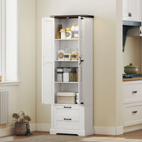 71" Tall Kitchen Pantry Cabinet, Farmhouse Kitchen Storage Cabinet with 2 Drawer and Adjustable Shelves, White