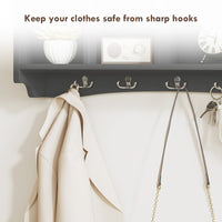 Coat Rack Wall Mount with Shelf, 28" Wall Coat Rack with 5 Hooks and 4 Compartments for Living Room, Entryway, Black