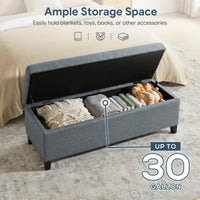 Rectangular Entry Bench, Tufted Upholstered Linen Fabric Wood Feet Storage Ottoman Bench, Grey
