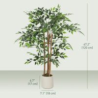 4FT Artificial Banyan Tree Set of 2, Fake Potted Tree with Solid Wood Trunk and Pot for Indoor